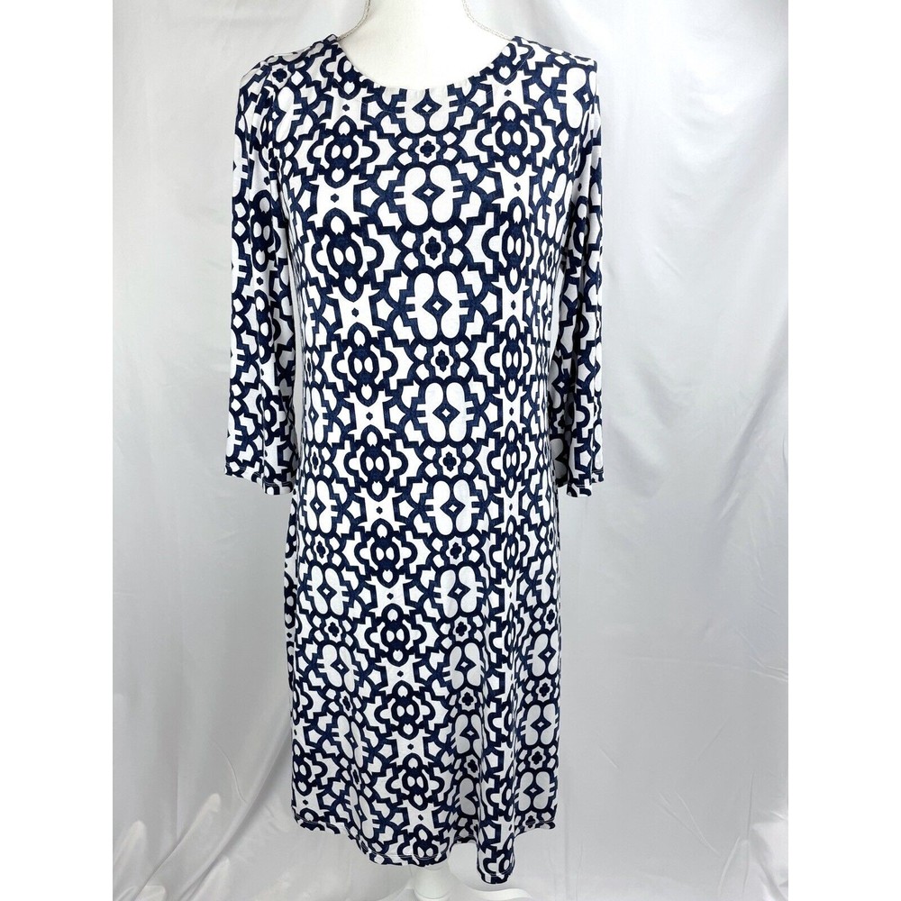 Tommy Bahama Women SMALL Blue White Long Sleeve Long Dress‎ Viscose